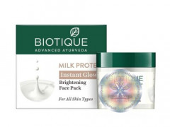 MILK PROTEIN Instant Glow, Brightening Face Pack, Biotique (МОЛОЧНЫЙ ПРОТЕИН мгновенное сияние, осветляющая маска для лица, для всех типов кожи, Биотик), 50 г.